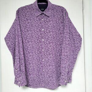 PARC 81 100% Cotton Purple Gingham Print Long Sleeve Dress Shirt Size 16.5/L